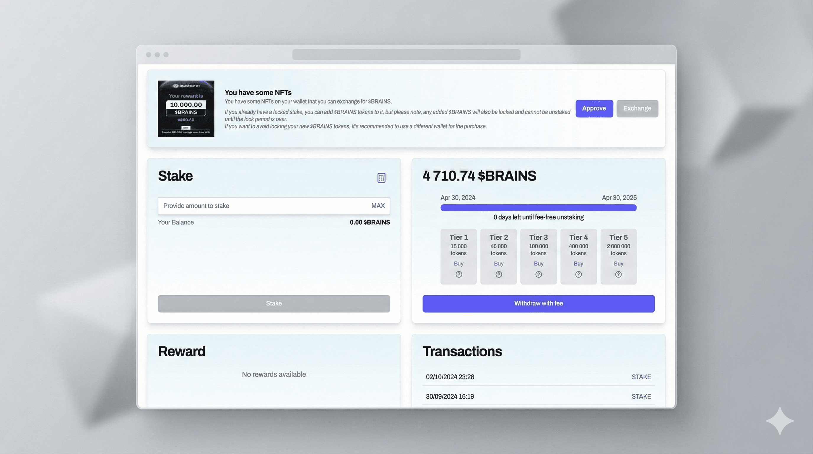 BrainStarter Staking Panel